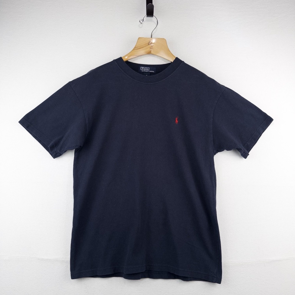 90's Vtg Polo Ralph Lauren Men's M Navy Blue Crew Neck T-Shirt Pique Cotton